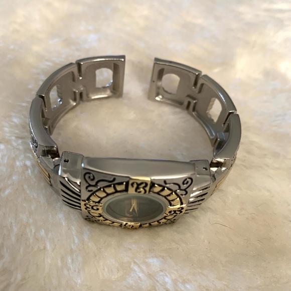 Silver & Gold Cuff Watch Geneva bracelet watch mixed metal - Picture 6 of 11